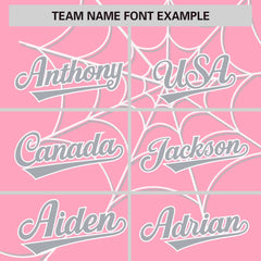 Custom Light Pink White Spider Web Pattern Raglan Sleeves Authentic Baseball Jersey