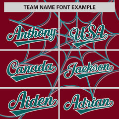 Custom Crimson Aqua Spider Web Pattern Raglan Sleeves Authentic Baseball Jersey