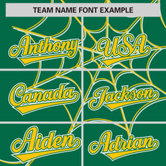 Custom Kelly Green Gold Spider Web Pattern Raglan Sleeves Authentic Baseball Jersey