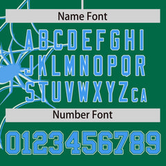 Custom Kelly Green Powder Blue Spider Web Pattern Raglan Sleeves Authentic Baseball Jersey