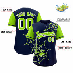 Custom Navy Neon Green Spider Web Pattern Raglan Sleeves Authentic Baseball Jersey