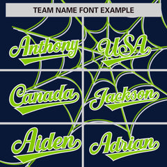 Custom Navy Neon Green Spider Web Pattern Raglan Sleeves Authentic Baseball Jersey