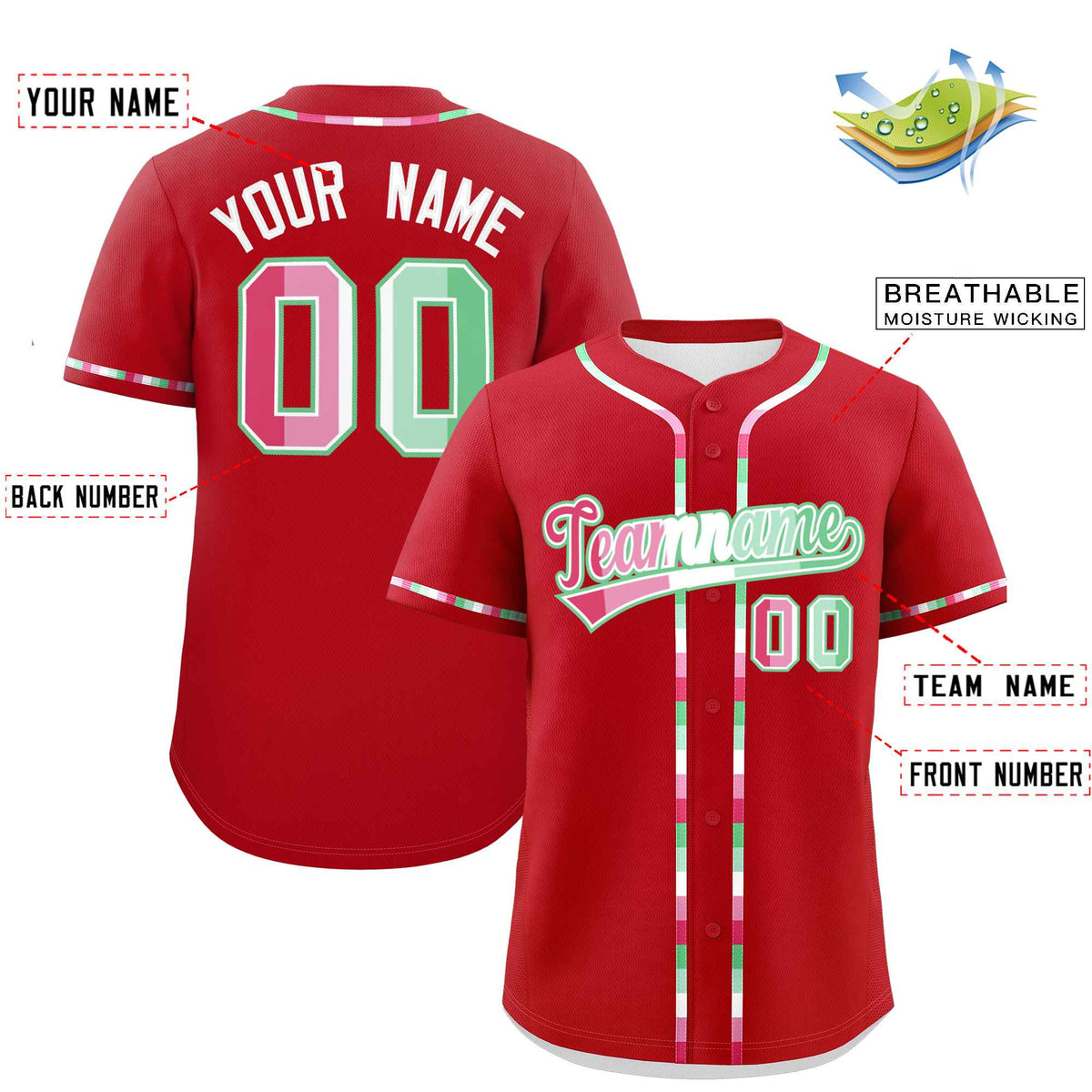 Custom Red Abrosexual For Pride Month Classic Style Authentic Baseball Jersey