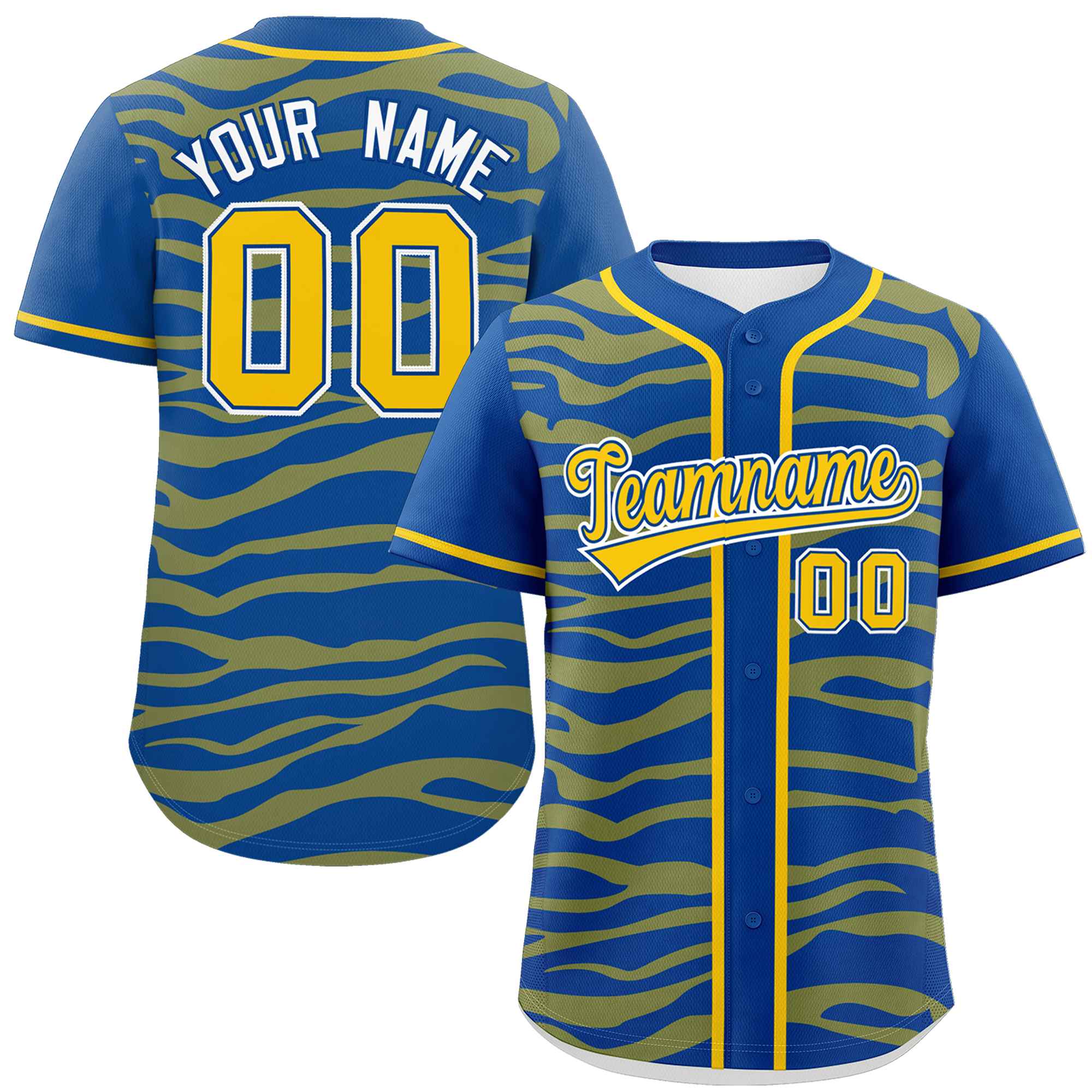 Custom Royal Gold Zebra Stripes Graffiti Pattern Authentic Baseball Jersey