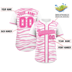 Custom White Pink Zebra Stripes Graffiti Pattern Authentic Baseball Jersey