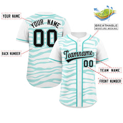 Custom White Aqua Zebra Stripes Graffiti Pattern Authentic Baseball Jersey