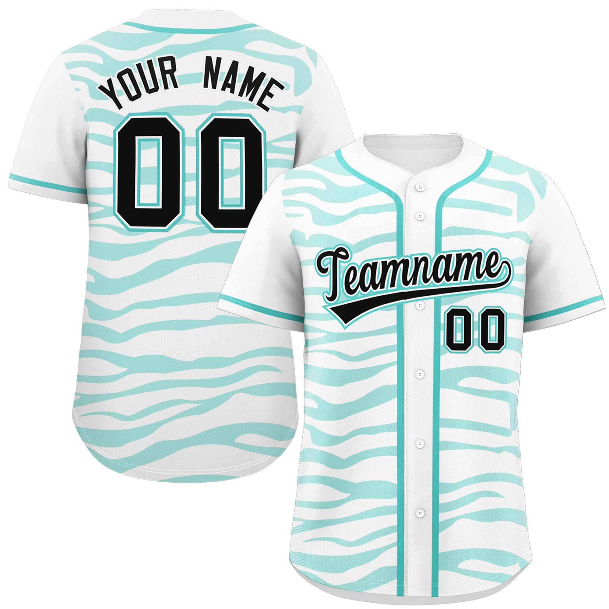 Custom White Aqua Zebra Stripes Graffiti Pattern Authentic Baseball Jersey