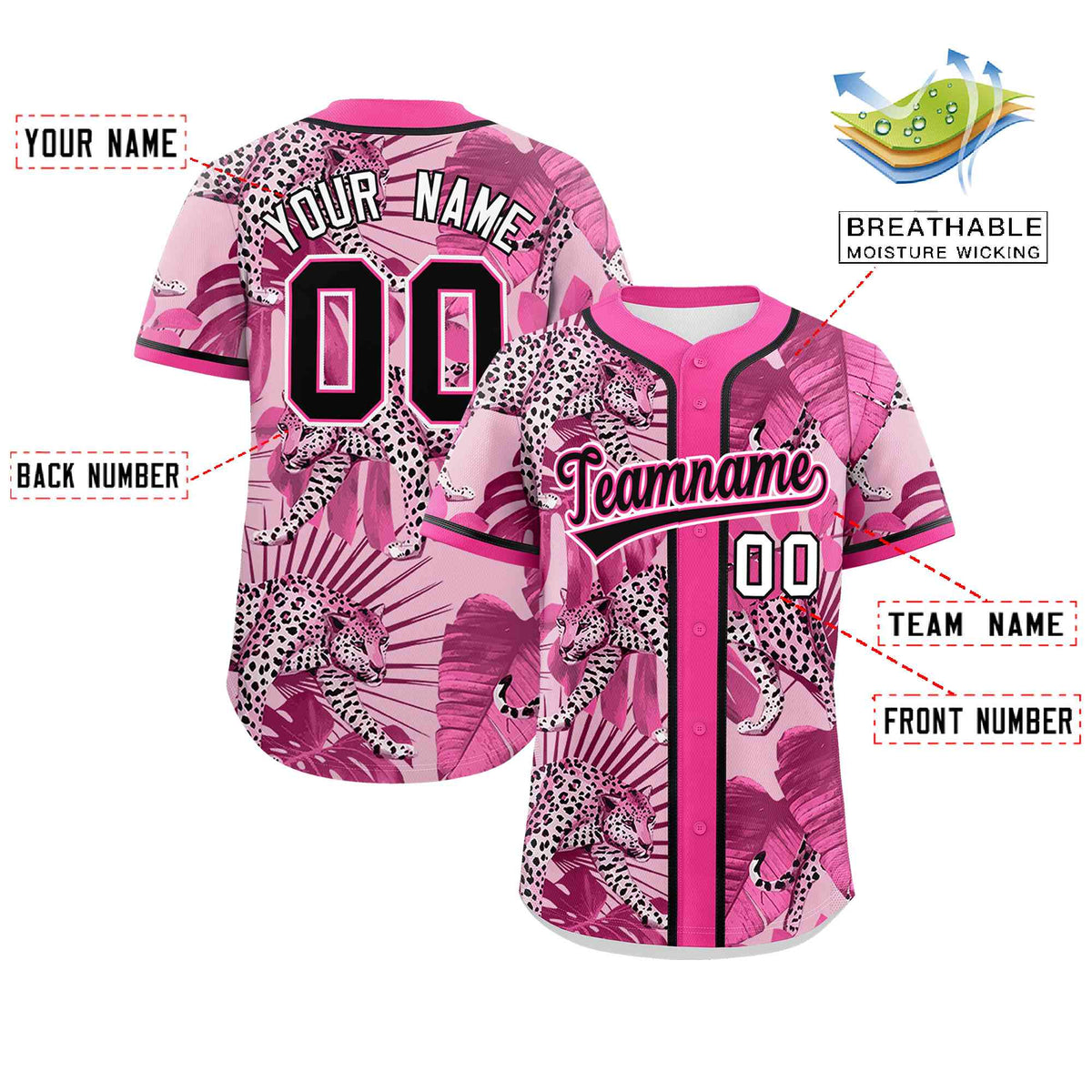Custom Pink Personalized Leopard Graffiti Pattern Authentic Baseball Jersey