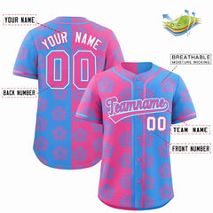 Custom Pink Powder Blue Split Fashion Flower Graffiti Pattern Authentic Baseball Jersey