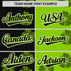 Custom Black Neon Green Split Fashion Flower Graffiti Pattern Authentic Baseball Jersey