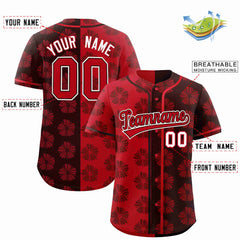 Custom Red Brown Split Fashion Flower Graffiti Pattern Authentic Baseball Jersey