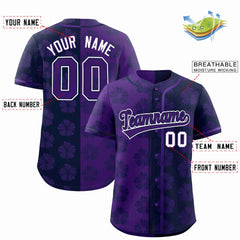 Custom Purple Navy Split Fashion Flower Graffiti Pattern Authentic Baseball Jersey
