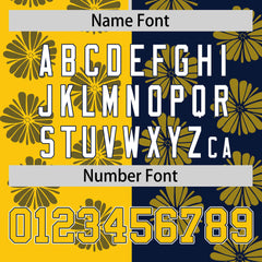 Custom Gold Navy Split Fashion Flower Graffiti Pattern Authentic Baseball Jersey