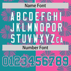 Custom Aqua Pink Split Fashion Flower Graffiti Pattern Authentic Baseball Jersey