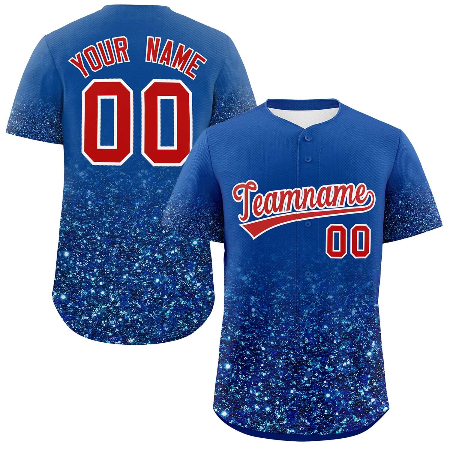 Custom Royal Red Sequins Pattern Gradient Fashion Authentic Baseball Jersey