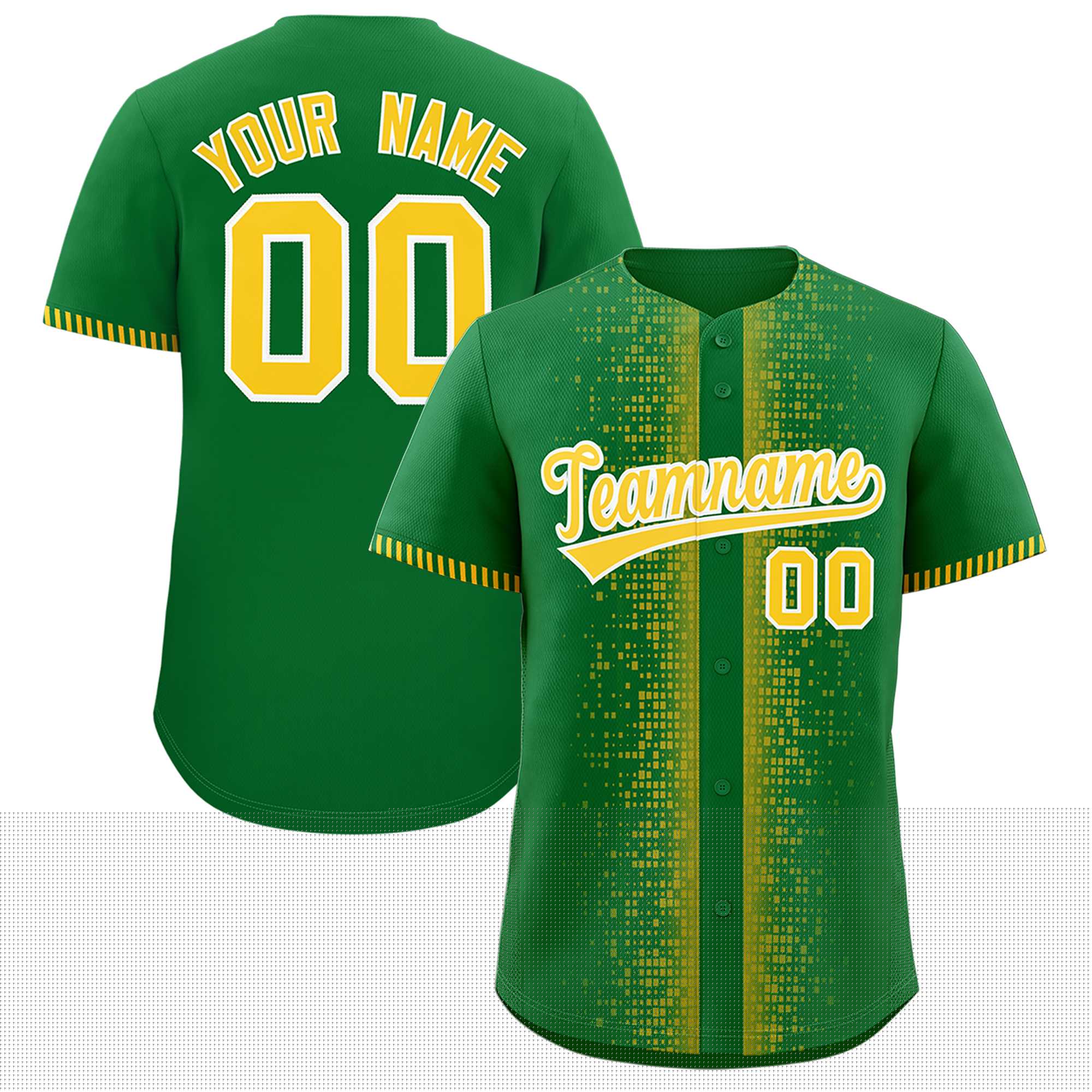 Custom Kelly Green Gold Personalized Phonetic Rhythm Authentic Baseball Jersey