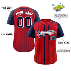 Custom Red Navy-White Stripe Fashion Raglan Sleeves Authentic Baseball Jersey