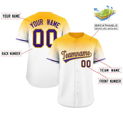 Custom White Yellow Gradient Fashion Design Authentic Baseball Jersey