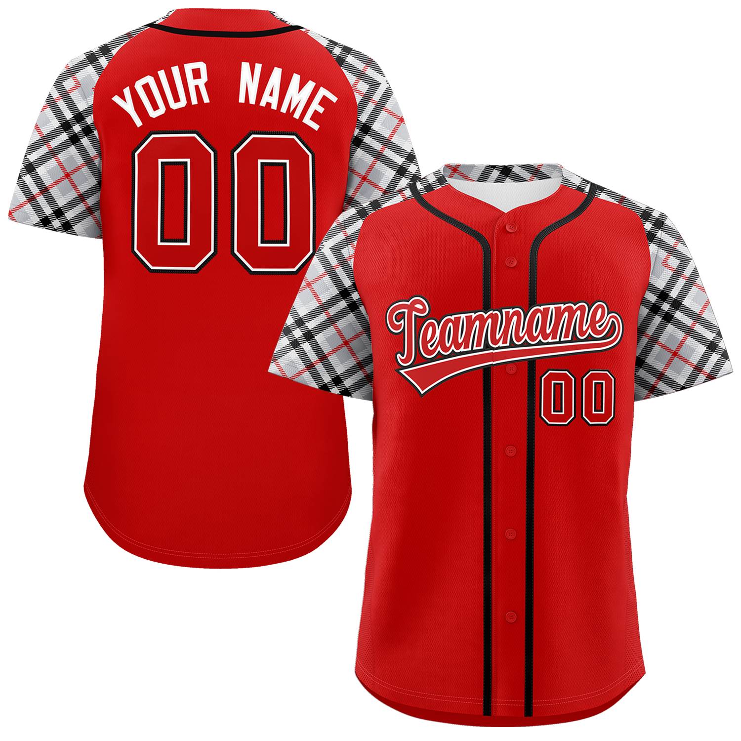 Custom Red-Black Personalized Raglan Sleeves Authentic Baseball Jersey