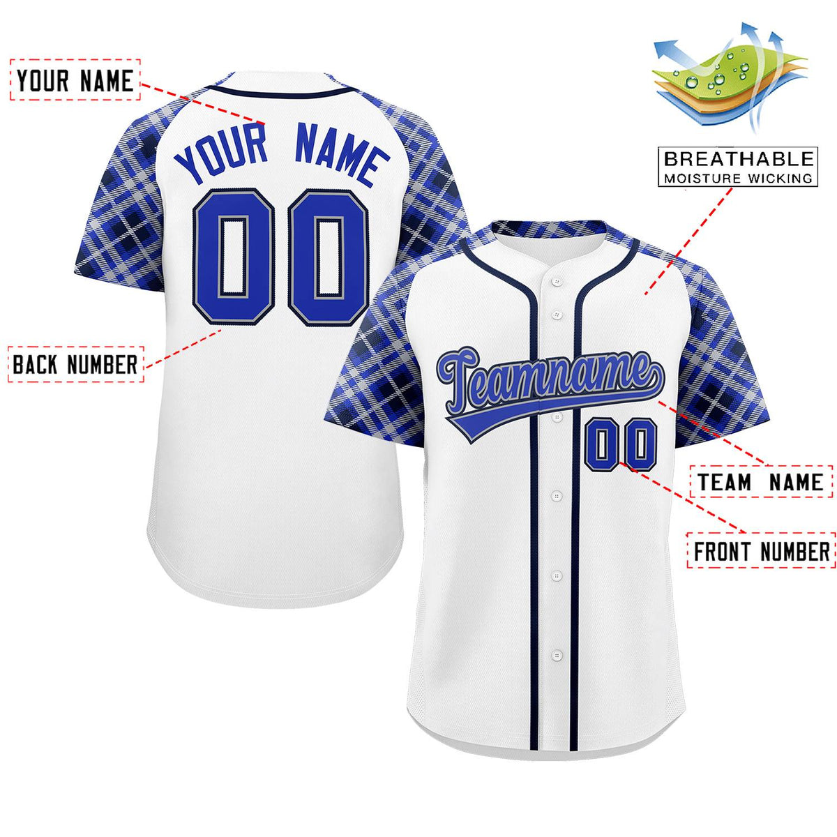 Custom White Royal-Black Personalized Raglan Sleeves Authentic Baseball Jersey