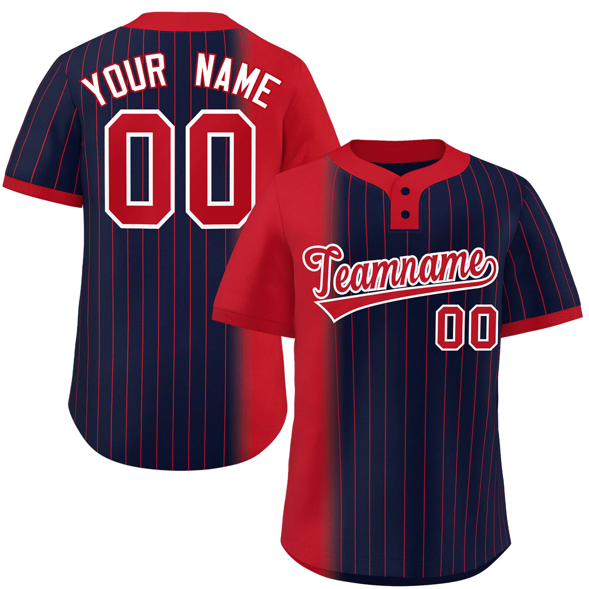 Custom Red Navy Gradient Stripe Fashion Authentic Two-Button Baseball Jersey