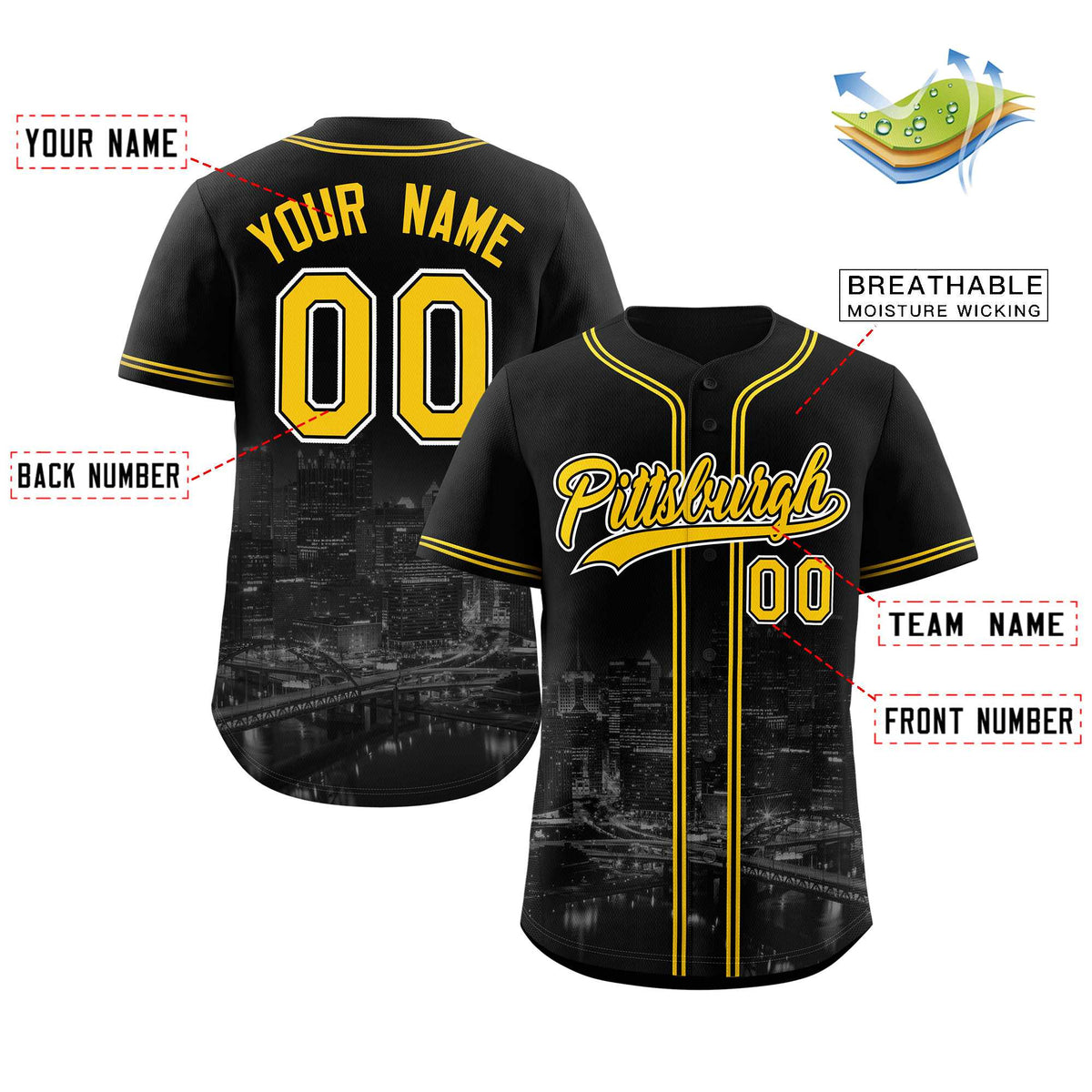 Custom Black Yellow-Black Pittsburgh City Connect Baseball Jersey