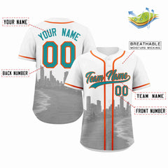 Custom White Aqua-Orange Miami City Connect Baseball Jersey