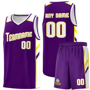 Custom Purple White-Yellow Classic Sets Sports Uniform Basketball Jersey