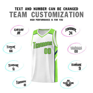 Custom White Neon Green-Navy Classic Sets Sports Uniform Basketball Jersey