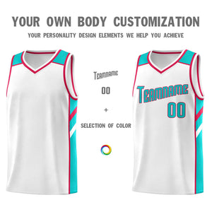 Custom White Aqua-Red Classic Sets Sports Uniform Basketball Jersey
