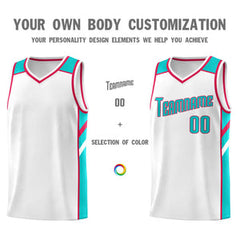 Custom White Aqua-Red Classic Sets Sports Uniform Basketball Jersey