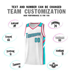 Custom White Aqua-Red Classic Sets Sports Uniform Basketball Jersey