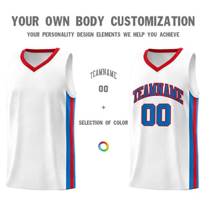 Custom White Blue-Red Classic Tops Mesh Sport Basketball Jersey