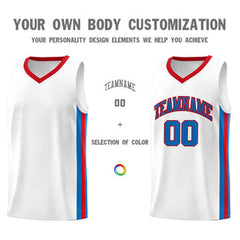 Custom White Blue-Red Classic Tops Mesh Sport Basketball Jersey
