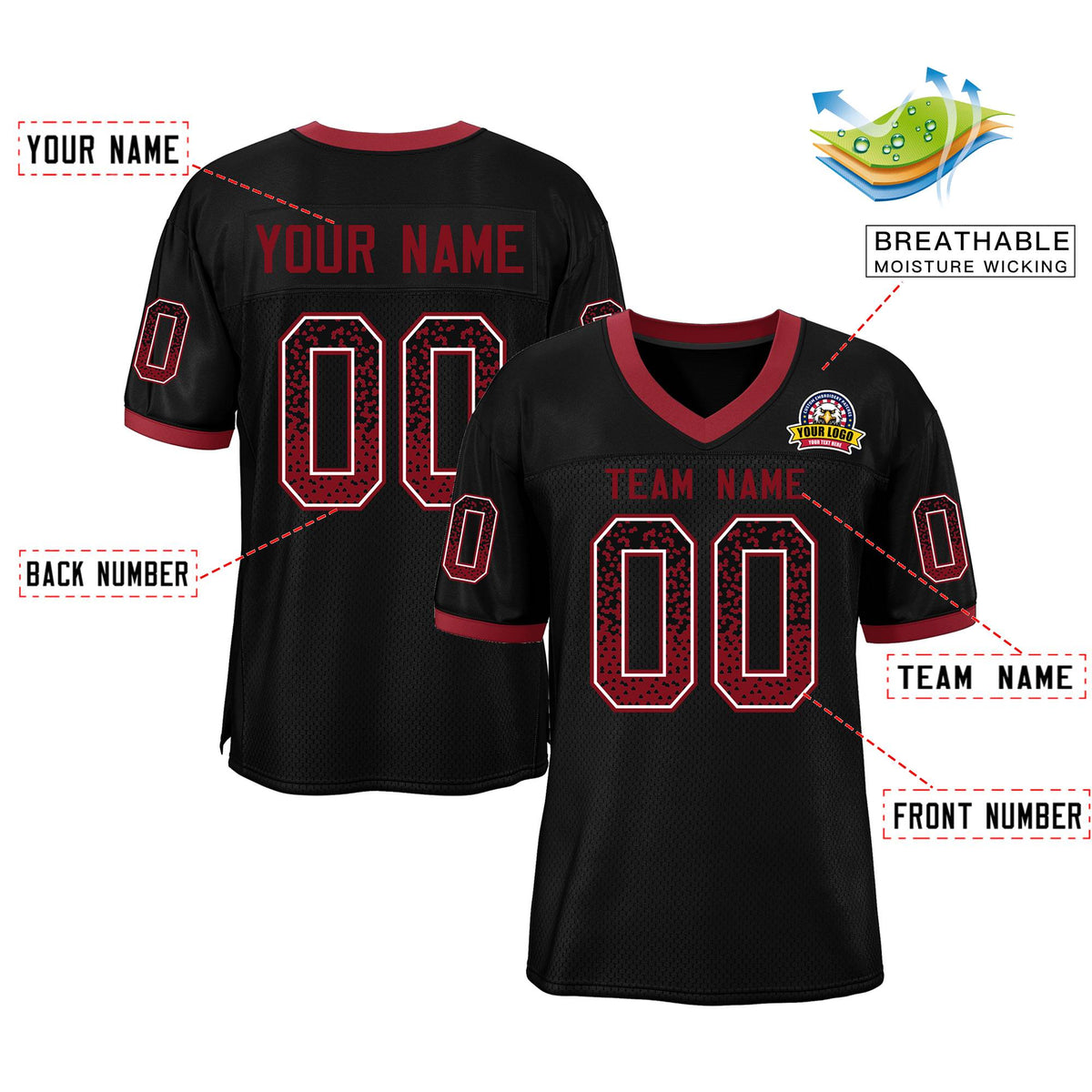 Custom Black Black-Cardinal Drift Fashion Mesh Authentic Football Jersey