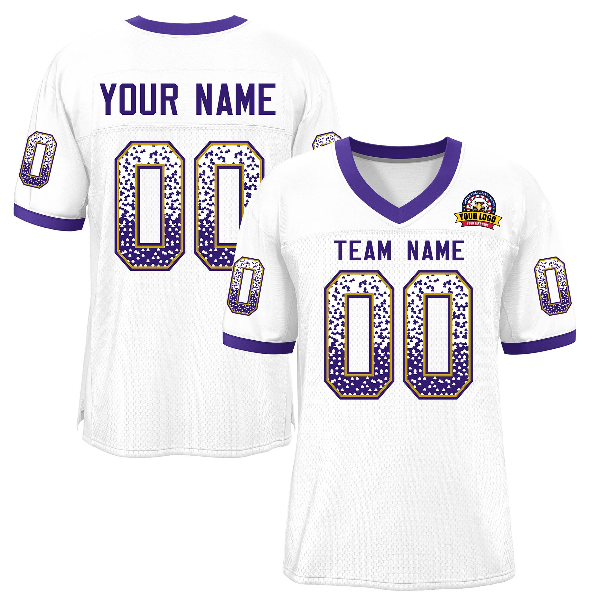 Custom White Purple-Old Gold Drift Fashion Mesh Authentic Football Jersey