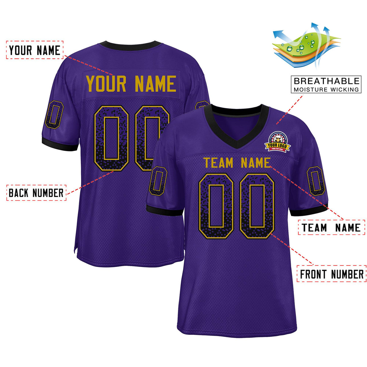 Custom Purple Gold-Black Drift Fashion Mesh Authentic Football Jersey