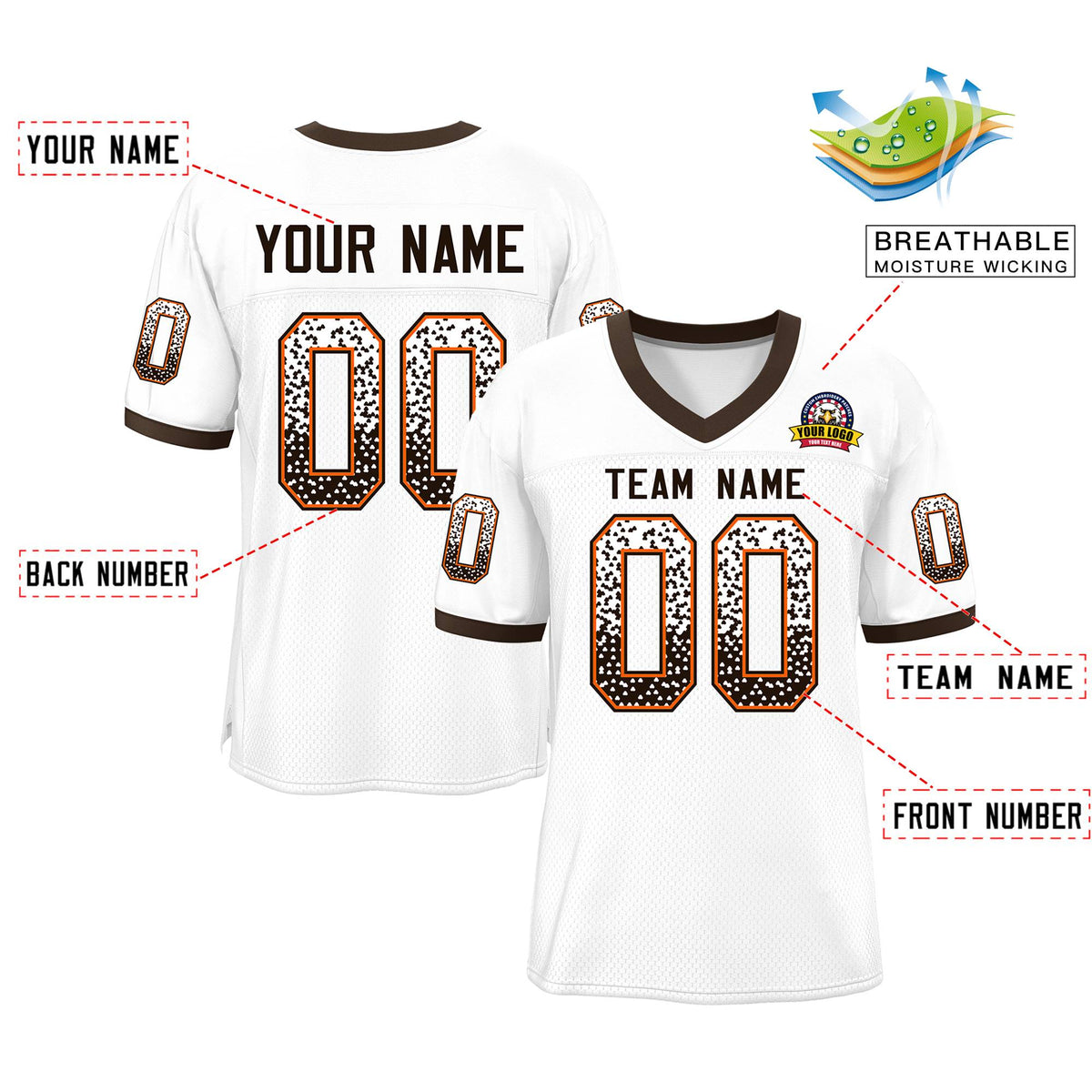 Custom White Brown-Orange Drift Fashion Mesh Authentic Football Jersey