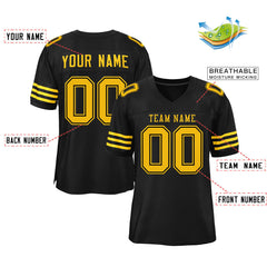 Custom Black Gold Classic Style Mesh Authentic Football Jersey