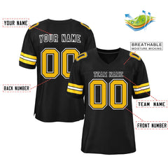 Custom Black Gold-White Classic Style Mesh Authentic Football Jersey