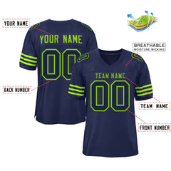 Custom Navy Blue Neon Green-Navy Classic Style Mesh Authentic Football Jersey