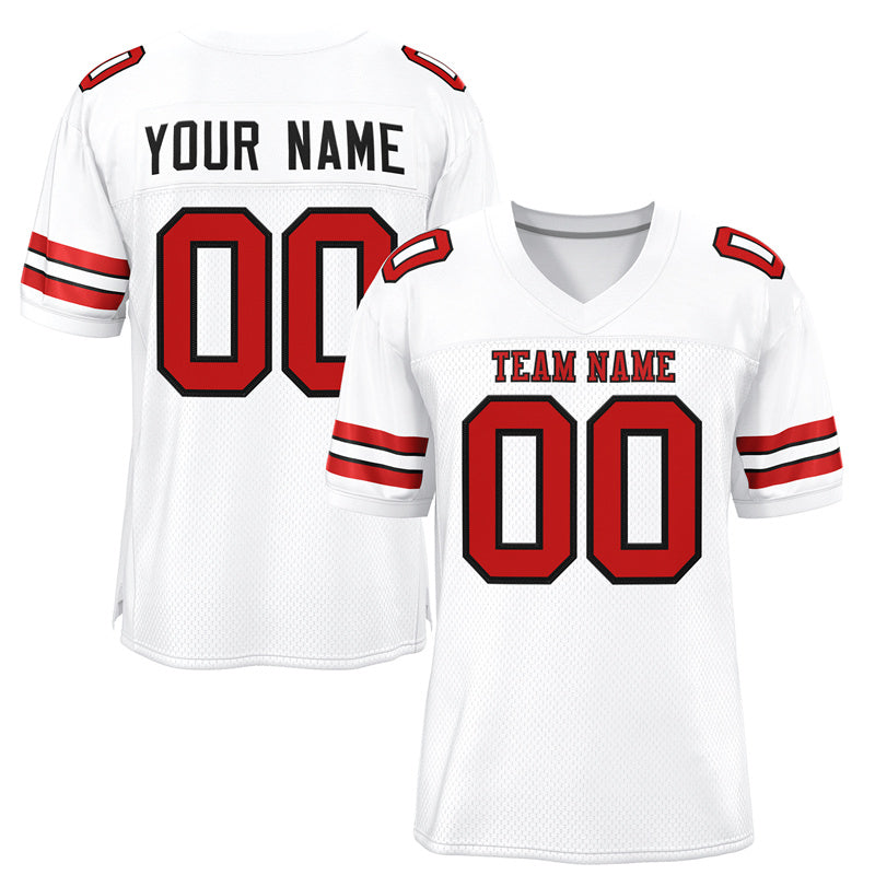 Custom White Scarlet-Black Classic Style Mesh Authentic Football Jersey