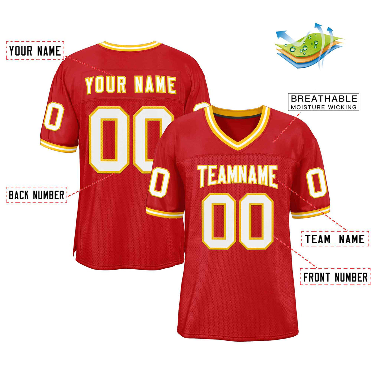 Custom Red White-Gold Classic Style Authentic Football Jersey