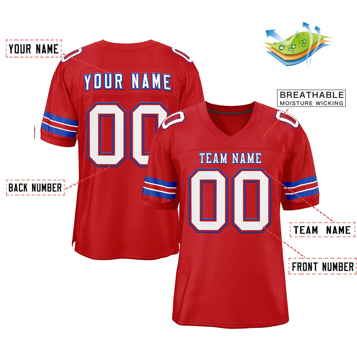 Custom Red White-Royal Classic Style Mesh Authentic Football Jersey