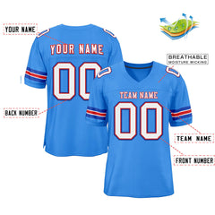 Custom Powder Blue White-Red Classic Style Mesh Authentic Football Jersey