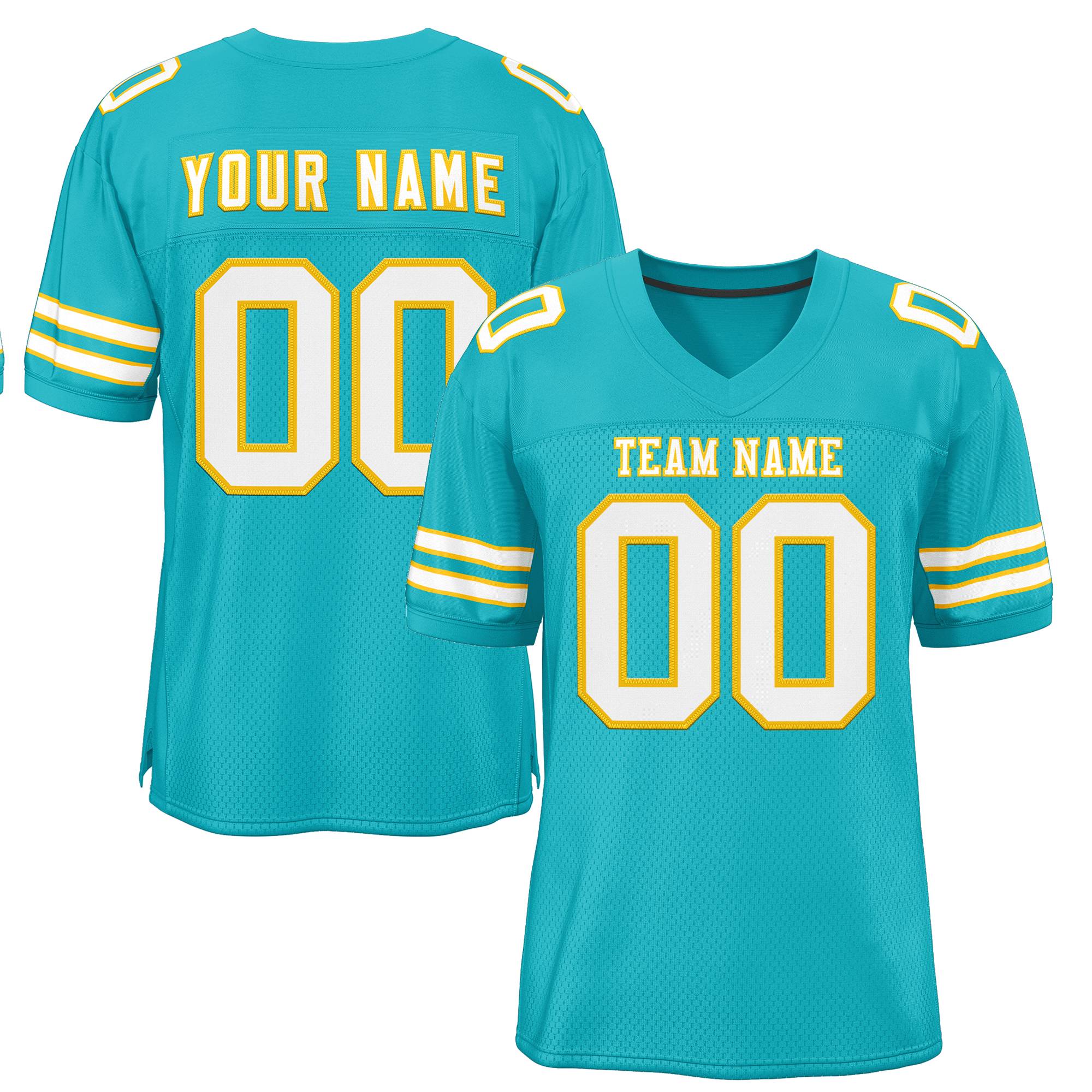 Custom Aqua White-Gold Classic Style Mesh Authentic Football Jersey