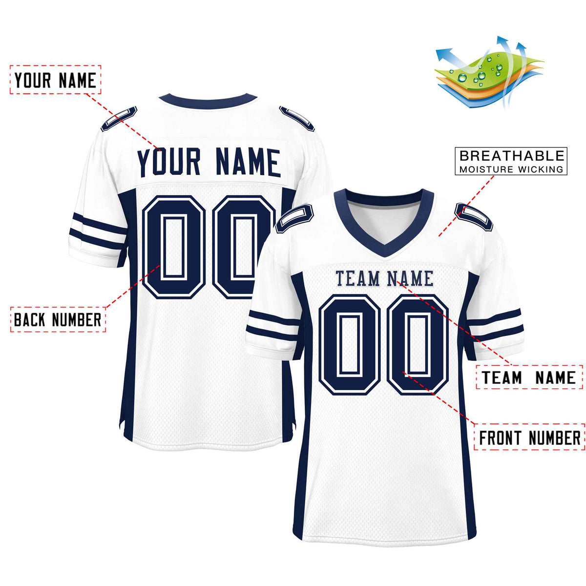 Custom White Navy Insert Color Design Mesh Authentic Football Jersey