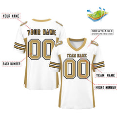 Custom White Old Gold Insert Color Design Mesh Authentic Football Jersey