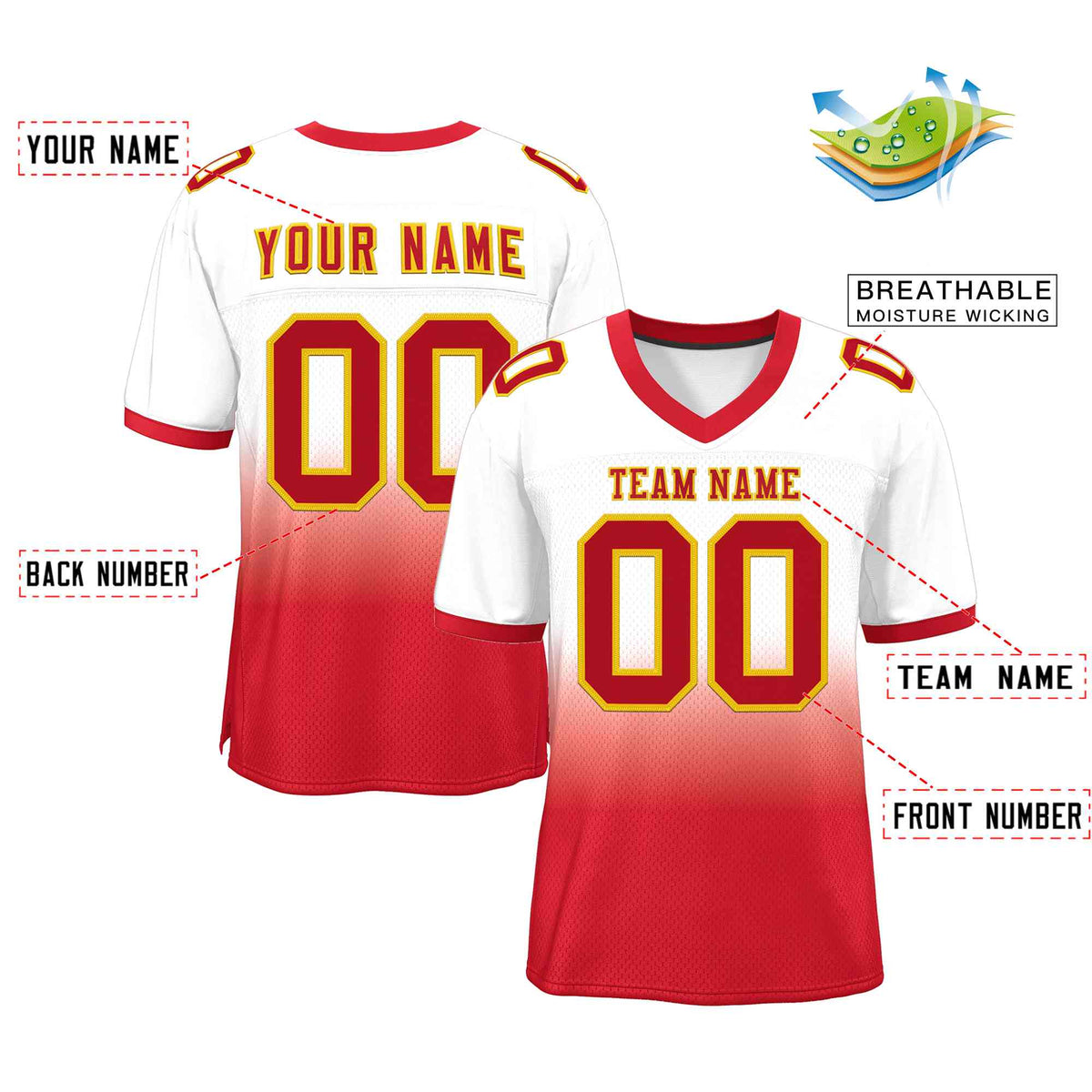 Custom White Red-Gold Gradient Fashion Outdoor Authentic Football Jersey