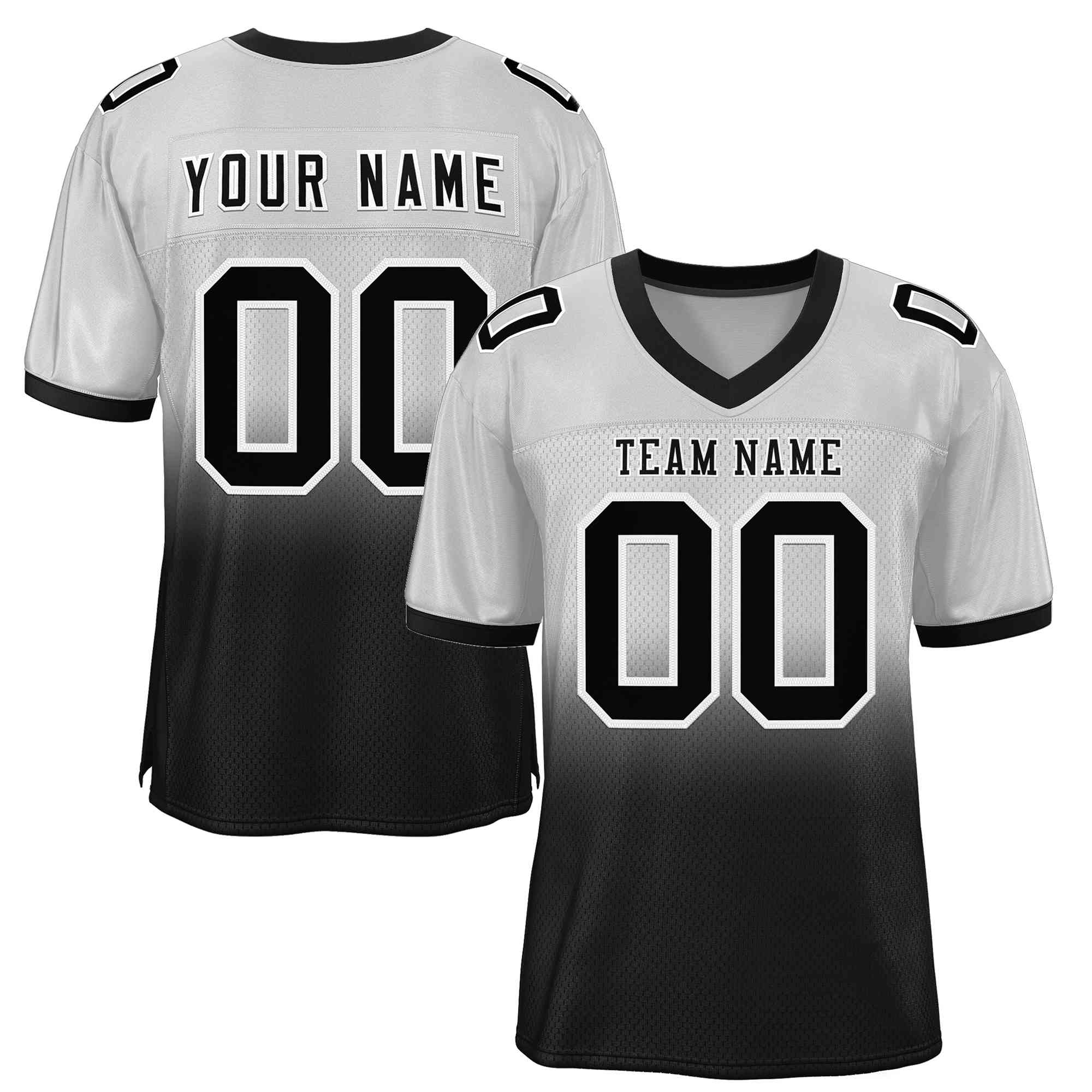 Custom Silver Black-White Gradient Fashion Outdoor Authentic Football Jersey